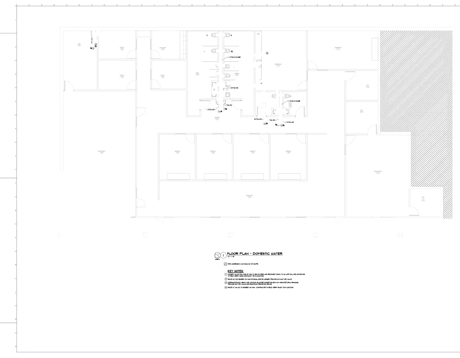 Golden P300 domestic water plan with AI plumbing takeoff inside the BuildVision AI editor.